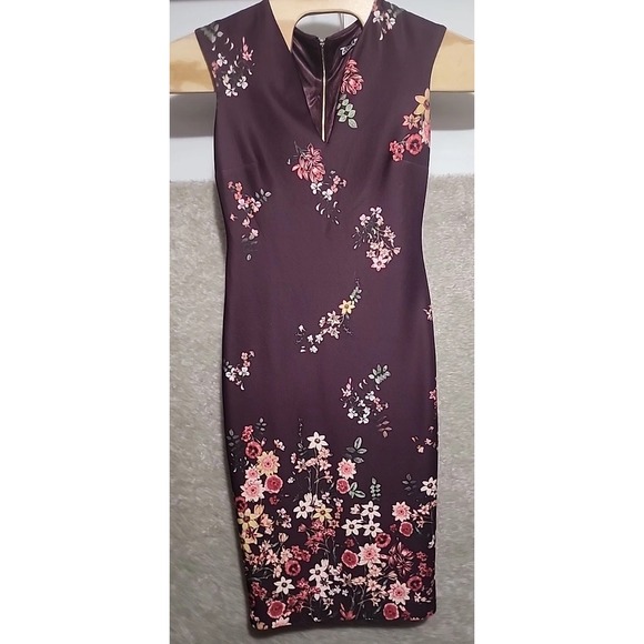 7th Avenue Design Studio New York & Company Dress Womens‎ Small Floral Burgundy - Picture 1 of 6